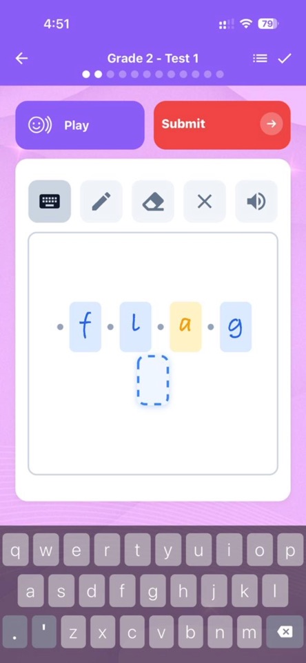 Type a spelling with word audio and colour-coded letter tiles